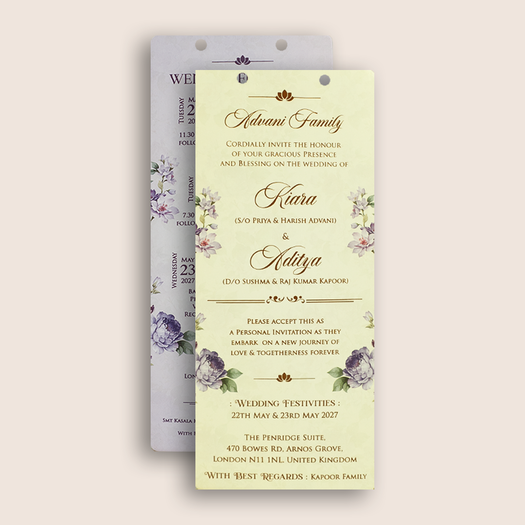 Lavender Floral MDF Laser Cut Wedding Card - KFR17020