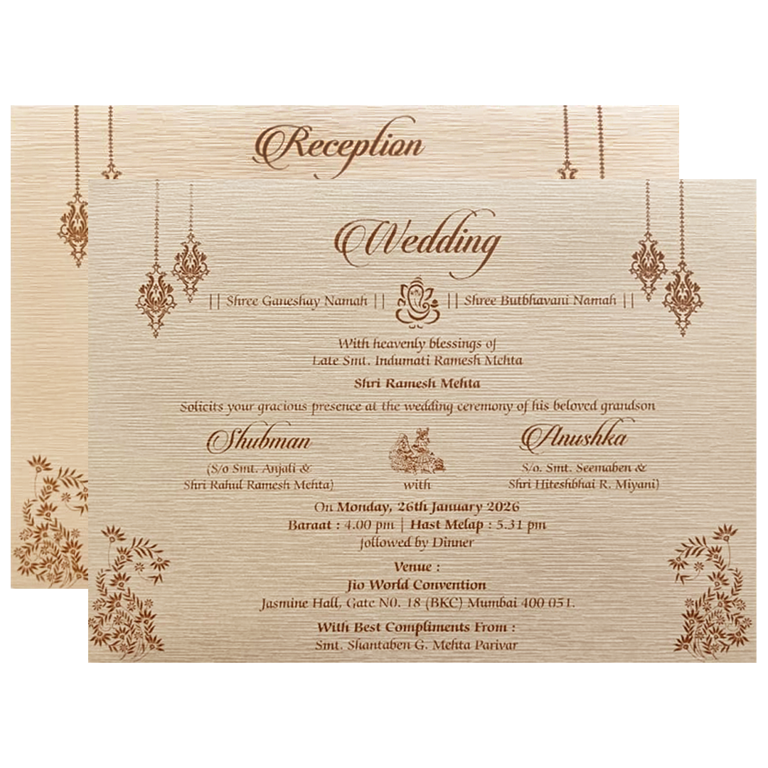 Ivory Padded Embossed Floral Wedding Invitation Card-KRB09710