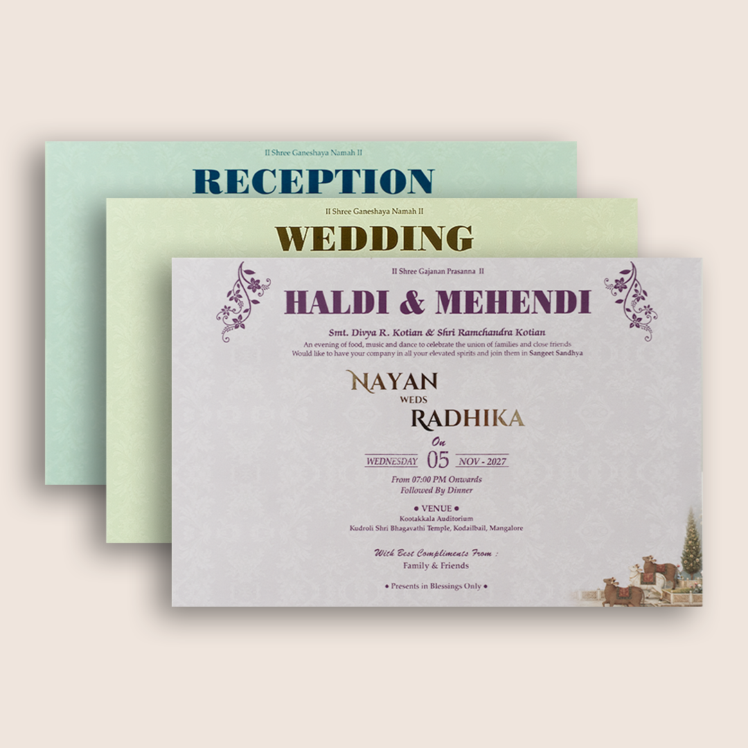 Blue Jharokha Padded Wedding Invitation Card - KSH18050