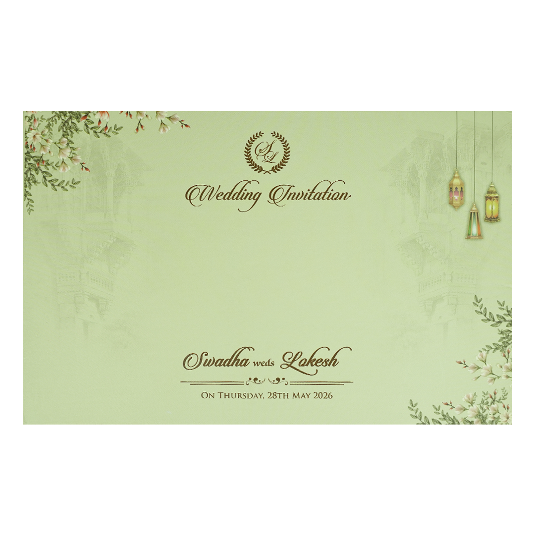Buy Pista Green Palace Padded Wedding Card