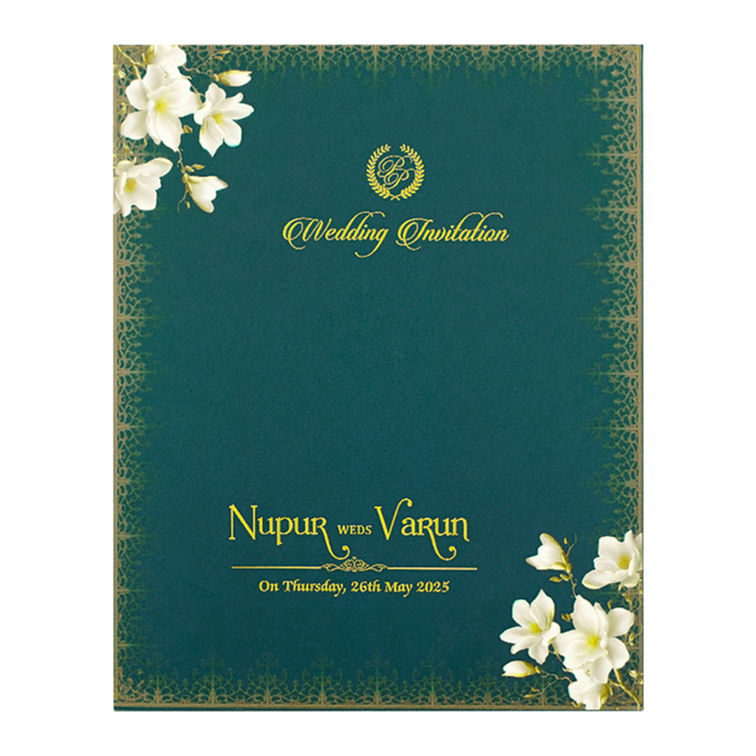 Blue Gold Floral Padded Wedding card-KRE28020