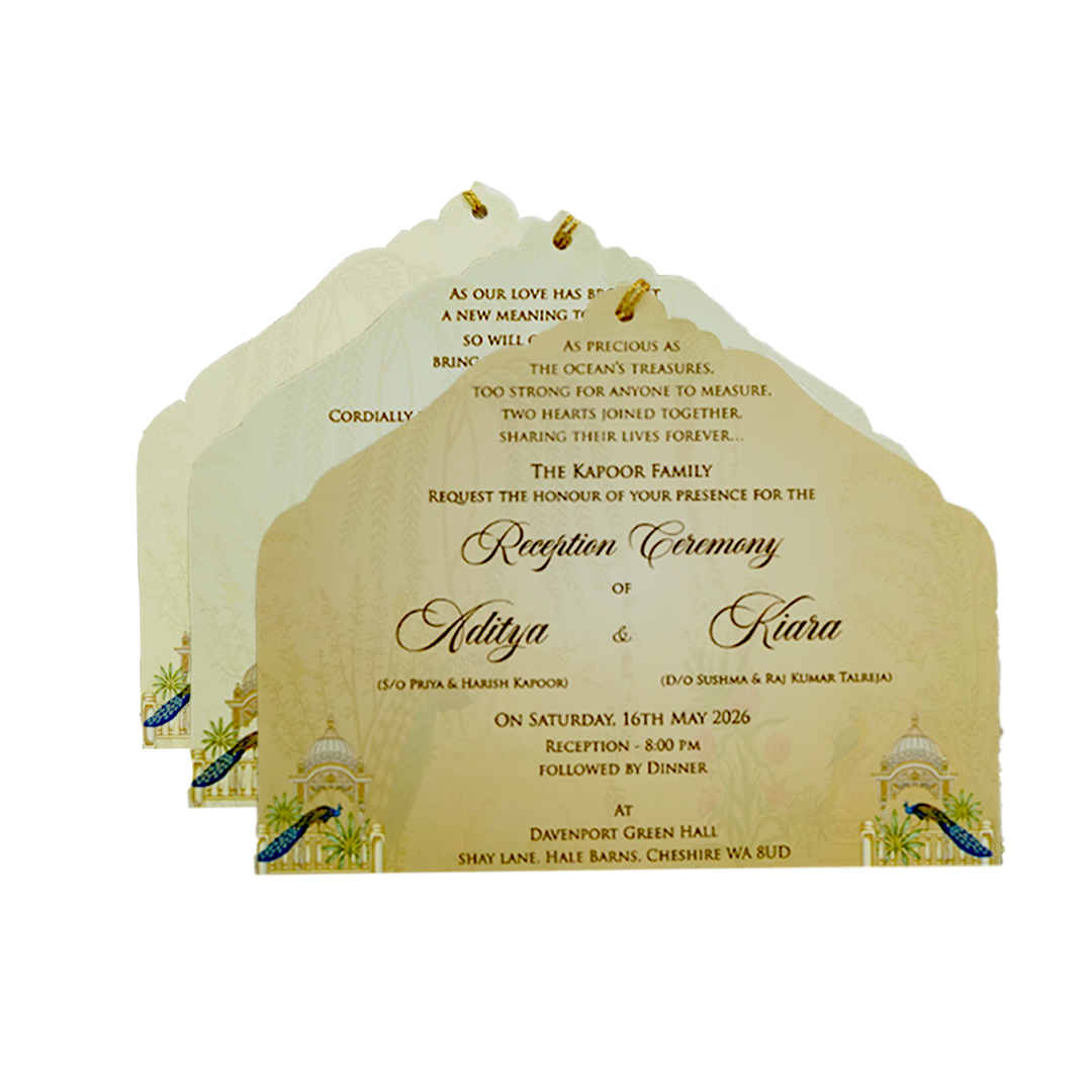 Yellow Palace Peacock Laser Cut Wedding Card - KFR15060