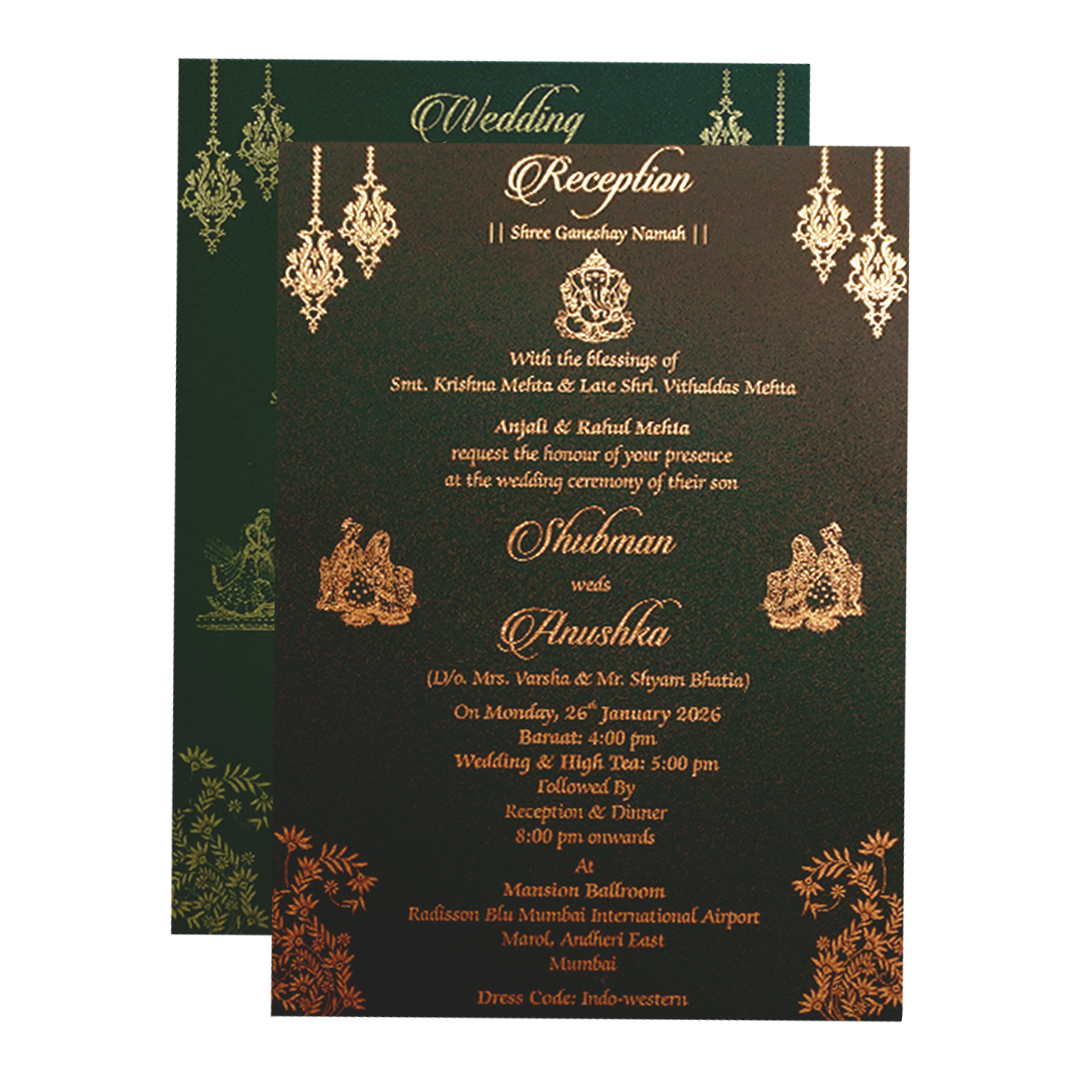 Royal Green Floral PaddedWedding Card-KRB09672
