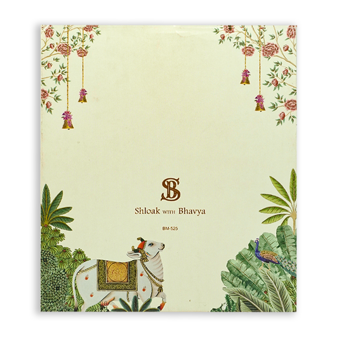 Green Elephant Peacock Padded Wedding Card-KBM05250