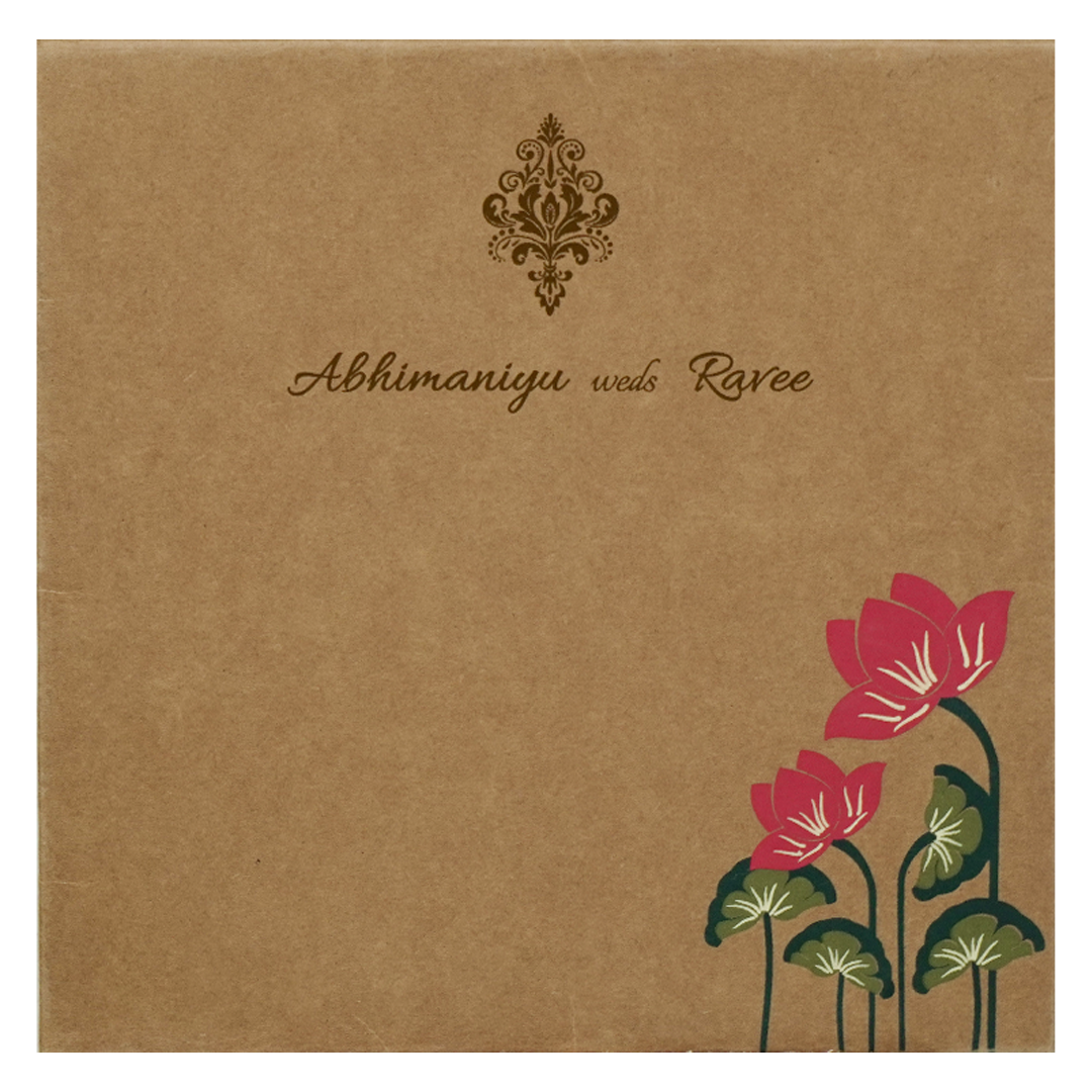 Kakhi Brown Red Floral Wedding Card-KRC28552