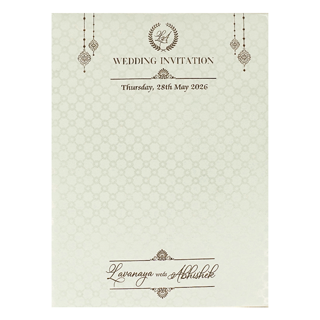 White Floral Geometric Gold Medallion Padded Wedding Card-KRE26340