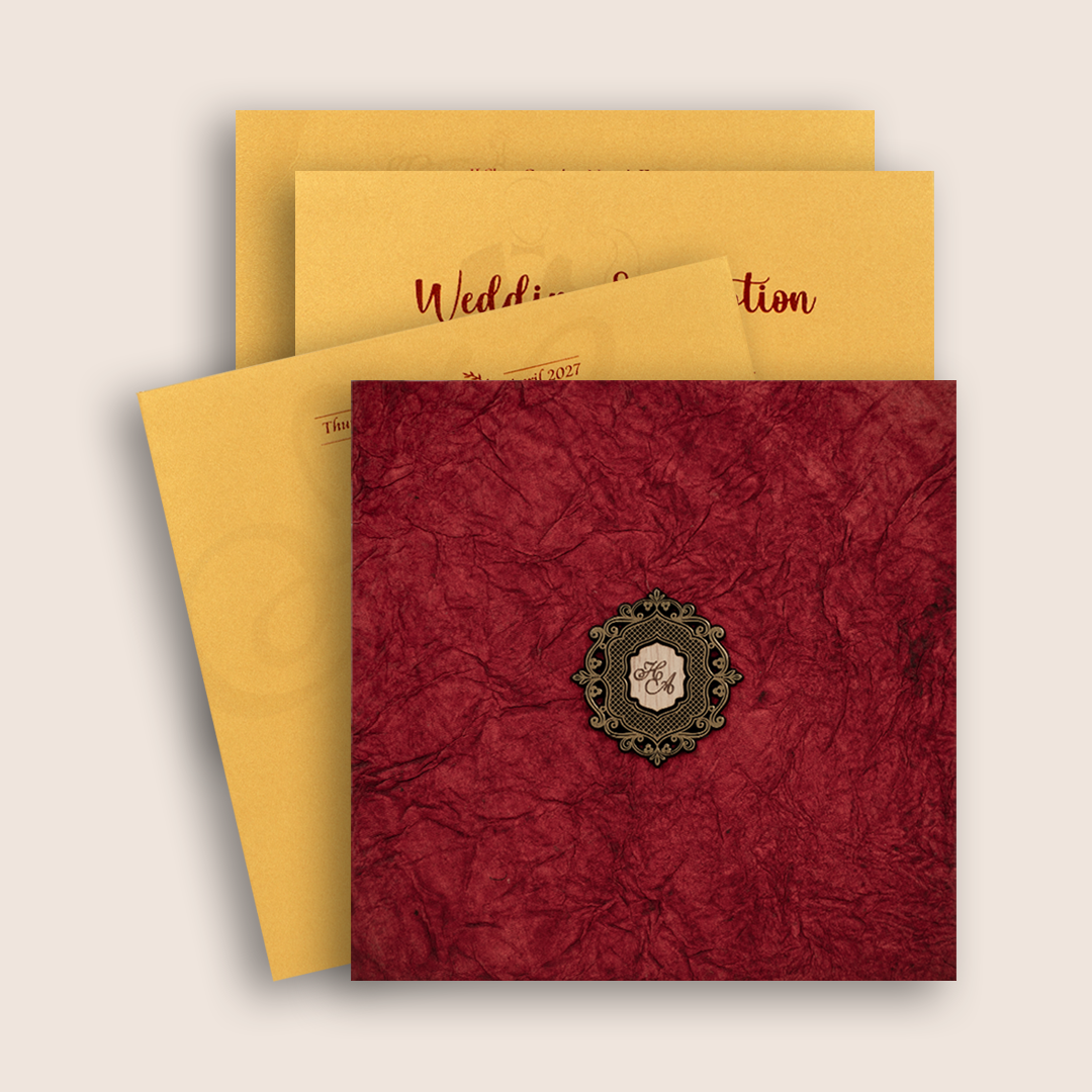 Elegant Red Handmade Paper Wedding Card - KPR07400