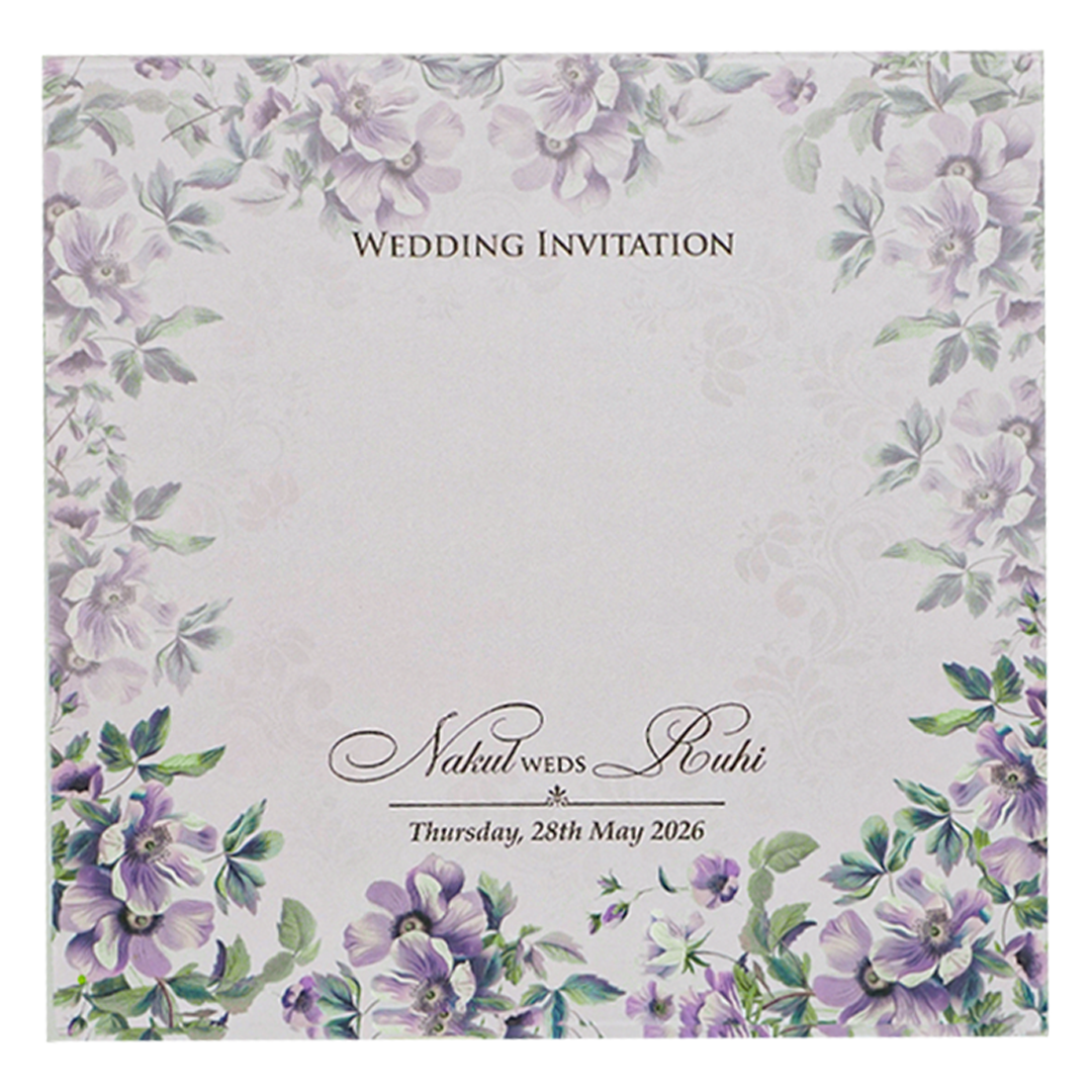 Lavender Floral Padded Wedding card-KRE27960