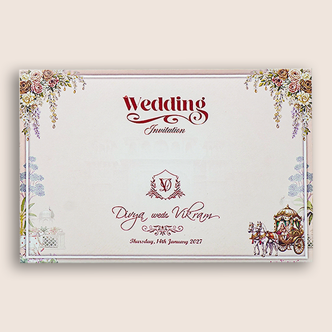 Cream Royal Horse Baraat Wedding Card - KNKT1901C