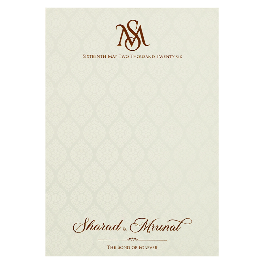 White Ganesh Embossed Floral Wedding card-KRE28650