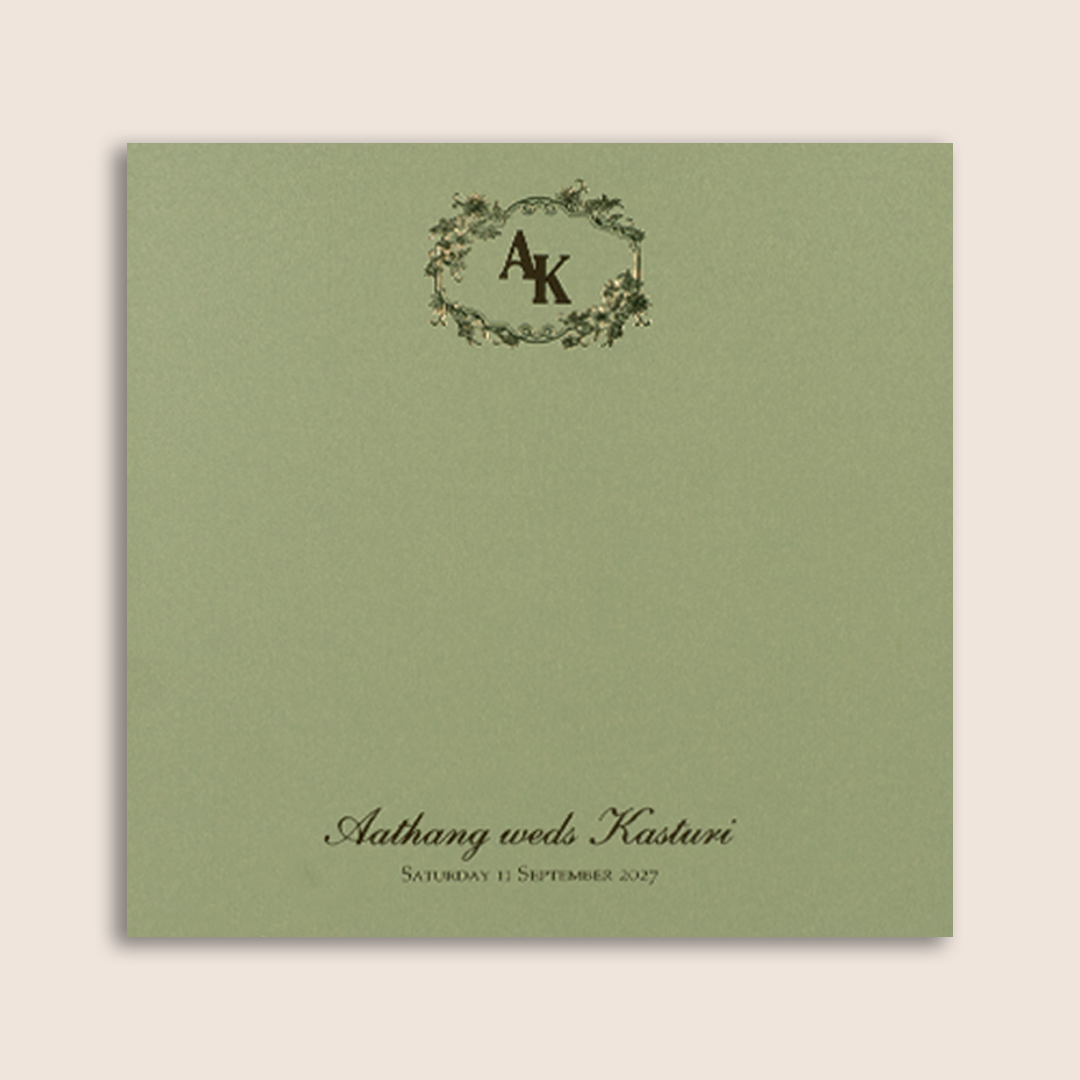 Pista Green Floral Laser cut Padded Invitation Card - KPR023540