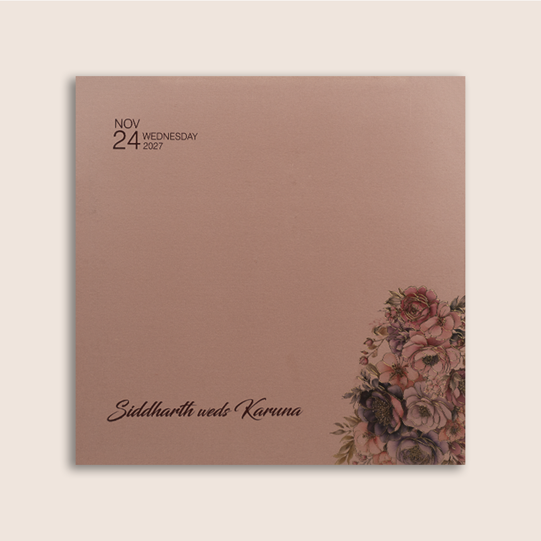 Pink Embossed Floral Padded Marriage Wedding card - KPR024150