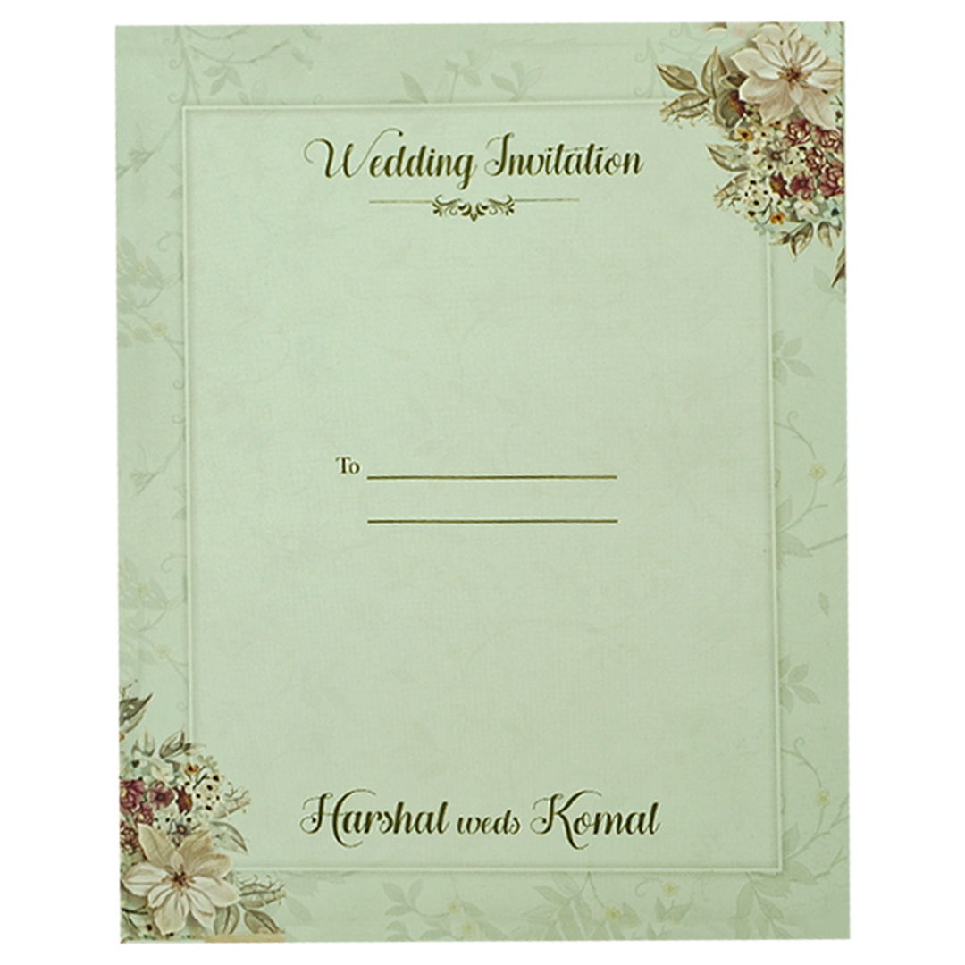 Green Ivory Floral Wedding Card-KSI64810