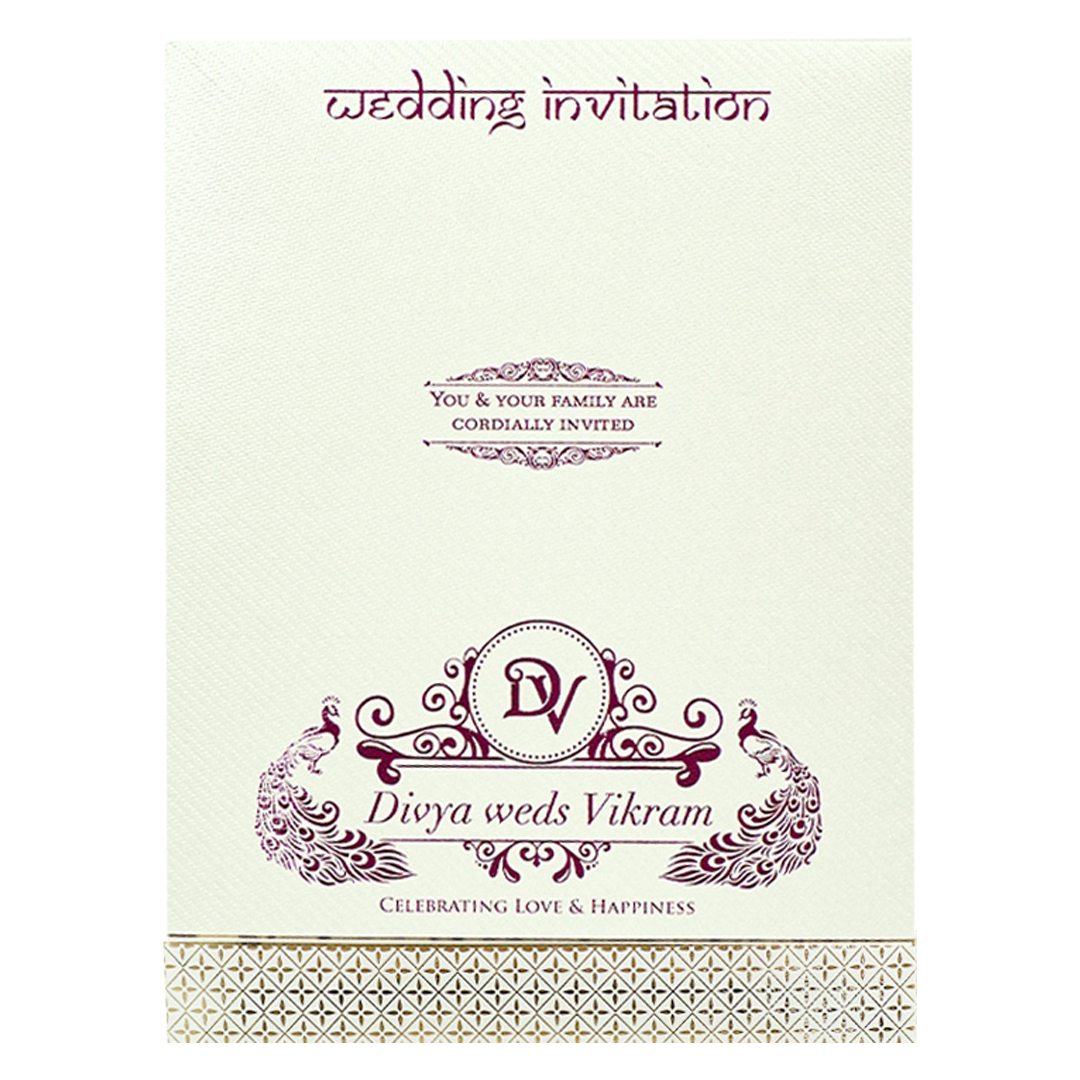 White Gold Floral Padded Wedding Card-KNSW8606