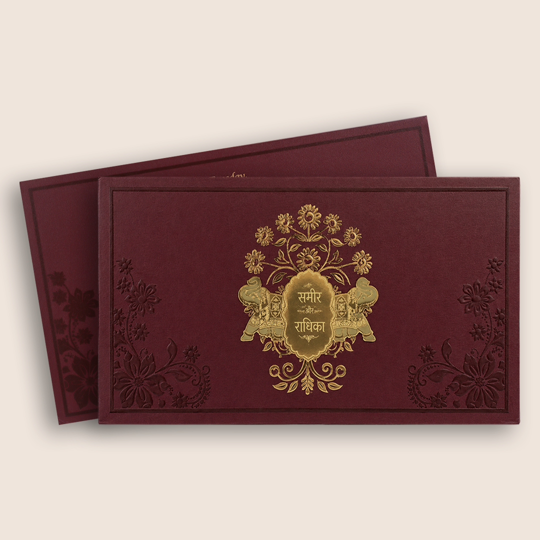 Dark Pink Embossed Floral Padded Invitation Card - KPR024610