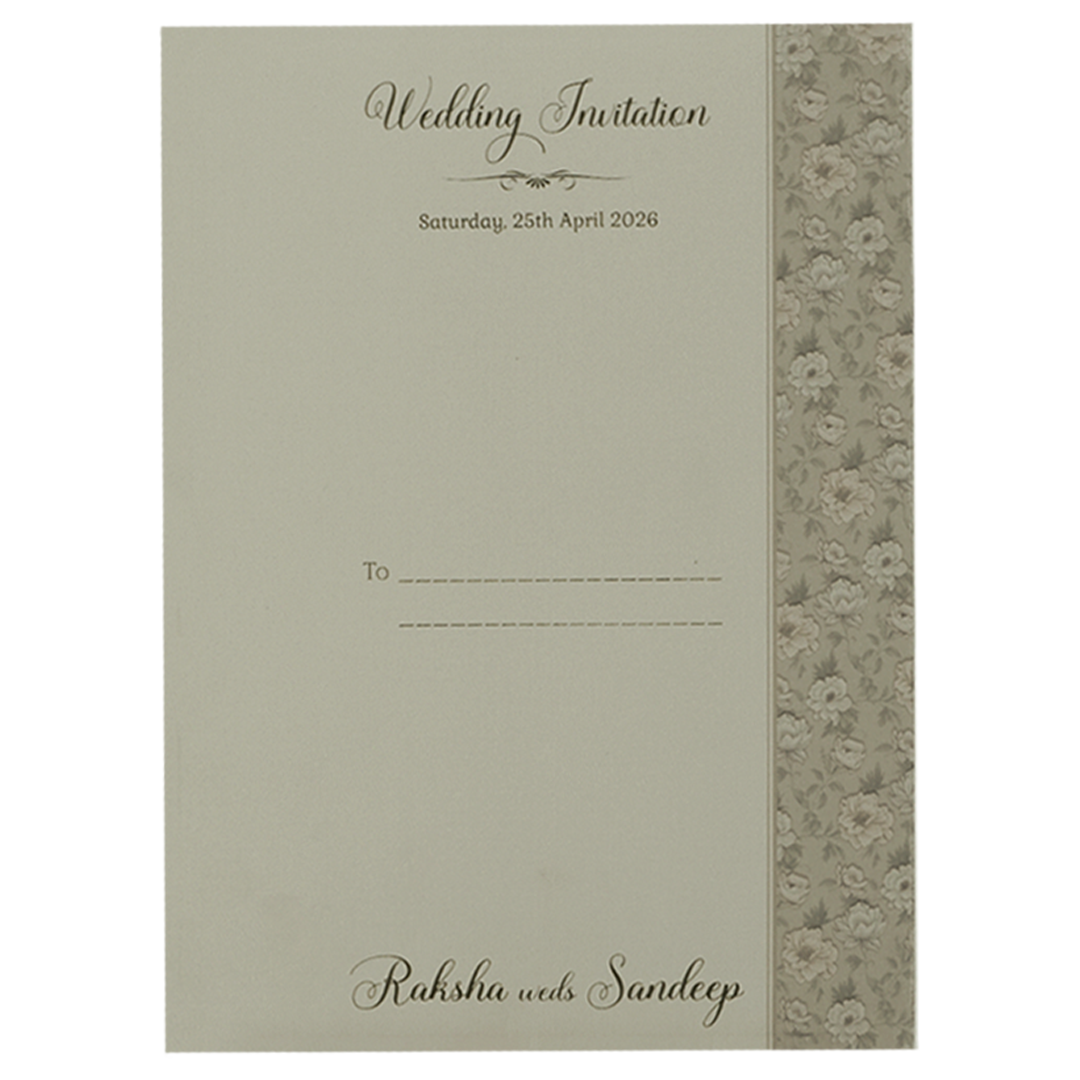 Grey Gold Embossed Floral Wedding Card-KSI64920