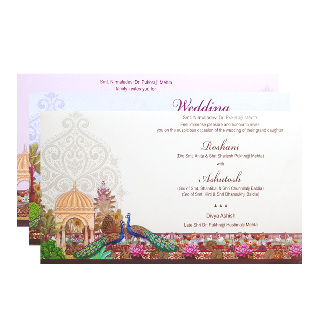 Pastel Pink Ganesh Peacock Wedding Invitation Card-KPR24630