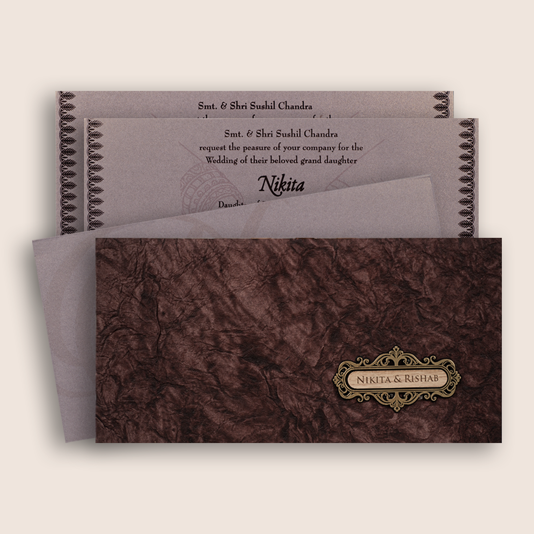 Classic Brown Handmade Paper Invitation Card - KPR07450