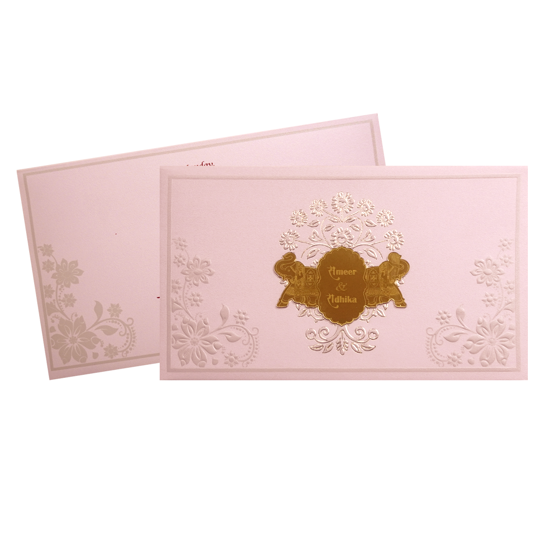 Blush Pink Floral Elephant Wedding Invitation Card-KPR24620