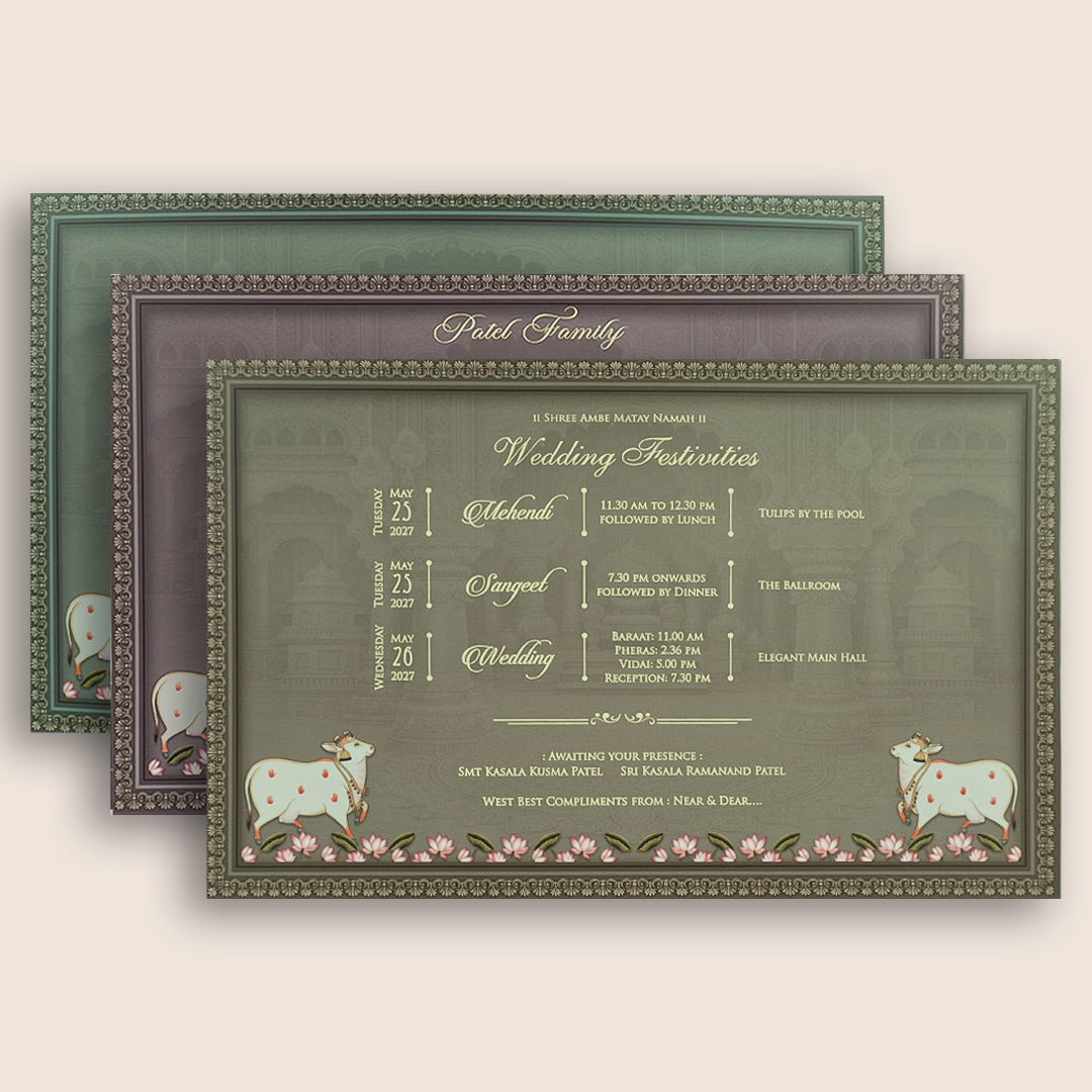 Grey Lord Radha Krishna Laser Cut Padded Marriage Card - KRE28870