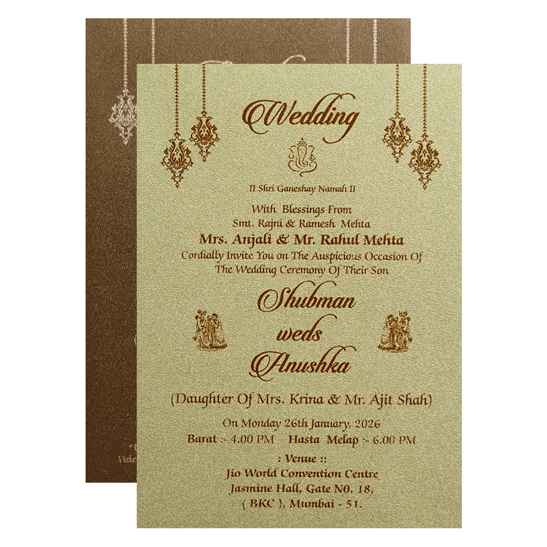 Gold Padded Embossed Floral Wedding Invitation Card-KRB08350