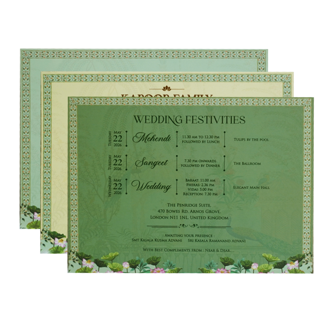 Emerald Green Fountain Peacock Wedding Card - KFR16270