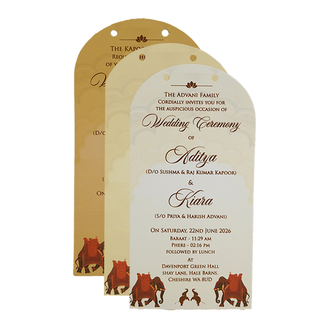 Cream Gold Palace Elephant Wedding Card - KFR15030