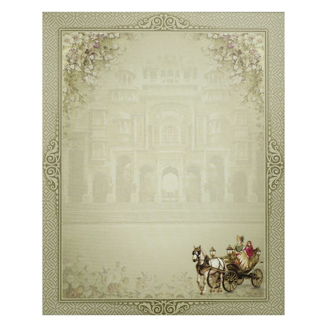 Green Floral Bride Groom Palace Wedding Card-KNKJ1155