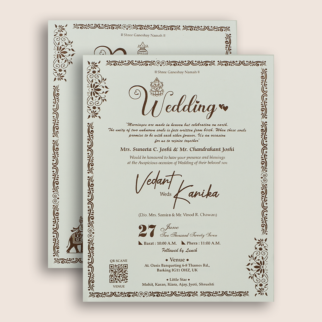 White Embossed Floral Marriage Invitation - KSH27260