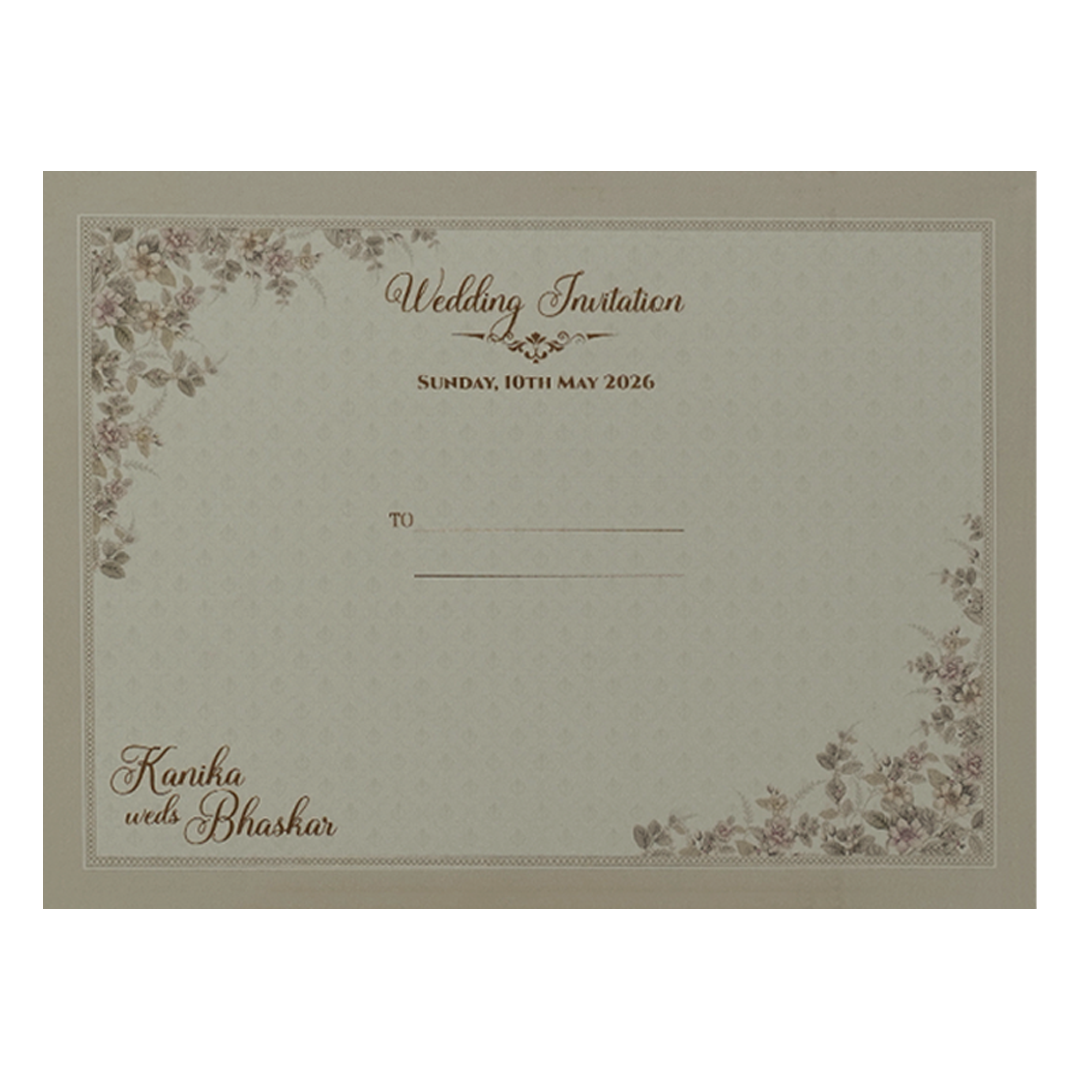 Grey Floral Gold Oval Wedding Card-KSI64990