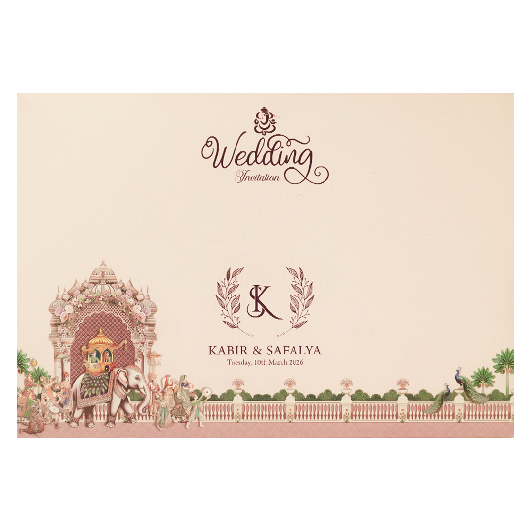 Pink Palace Elephant Padded Wedding Card-KSSC2470