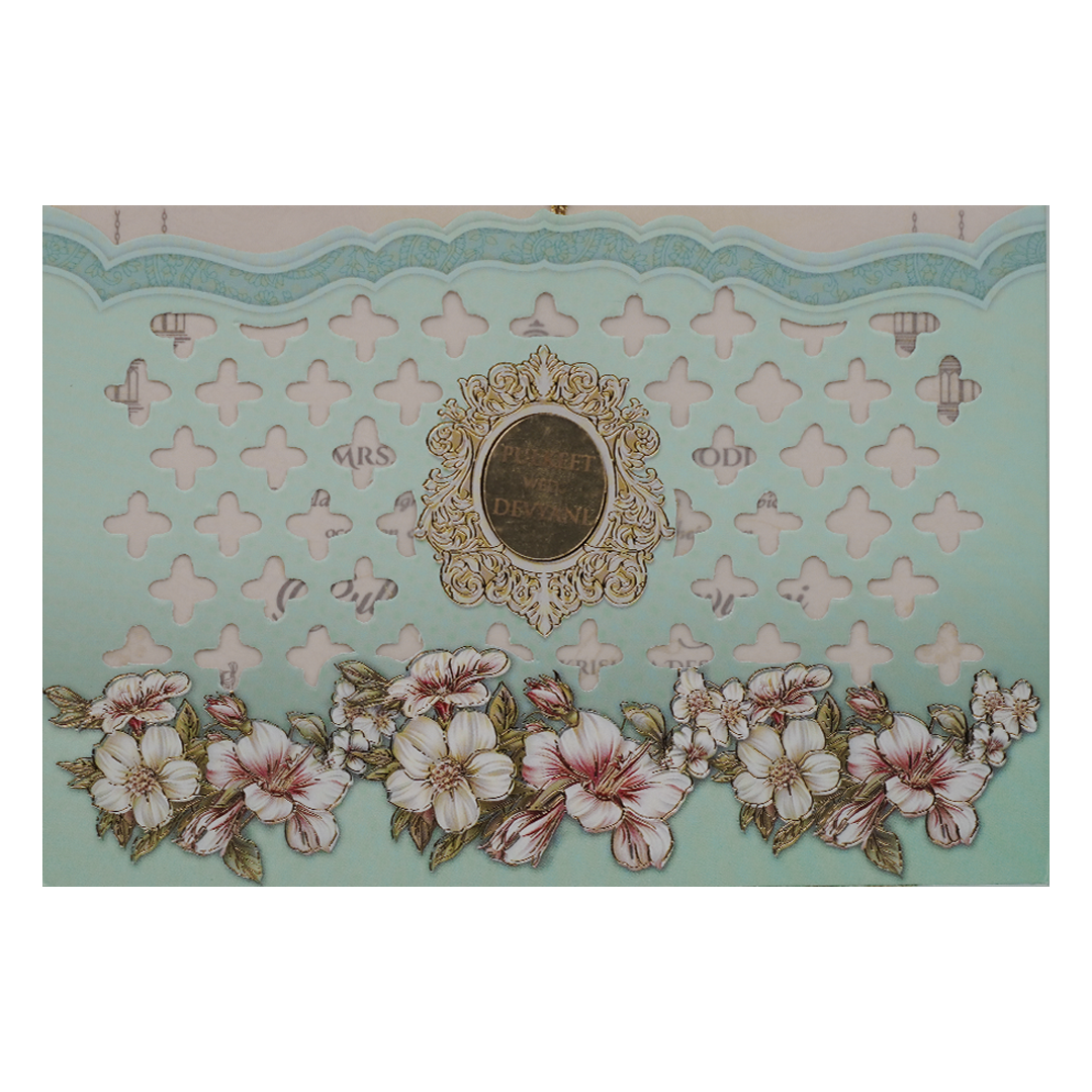 Light Blue Laser Cut Wedding Card-KJTS1813