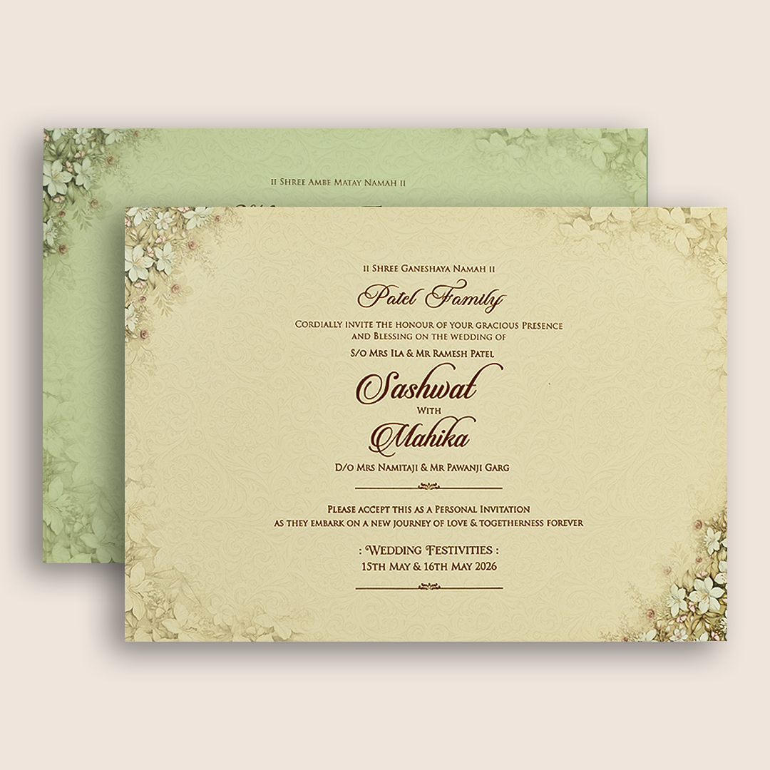Pista Green Floral Door Style Padded Wedding Card - KRE28790
