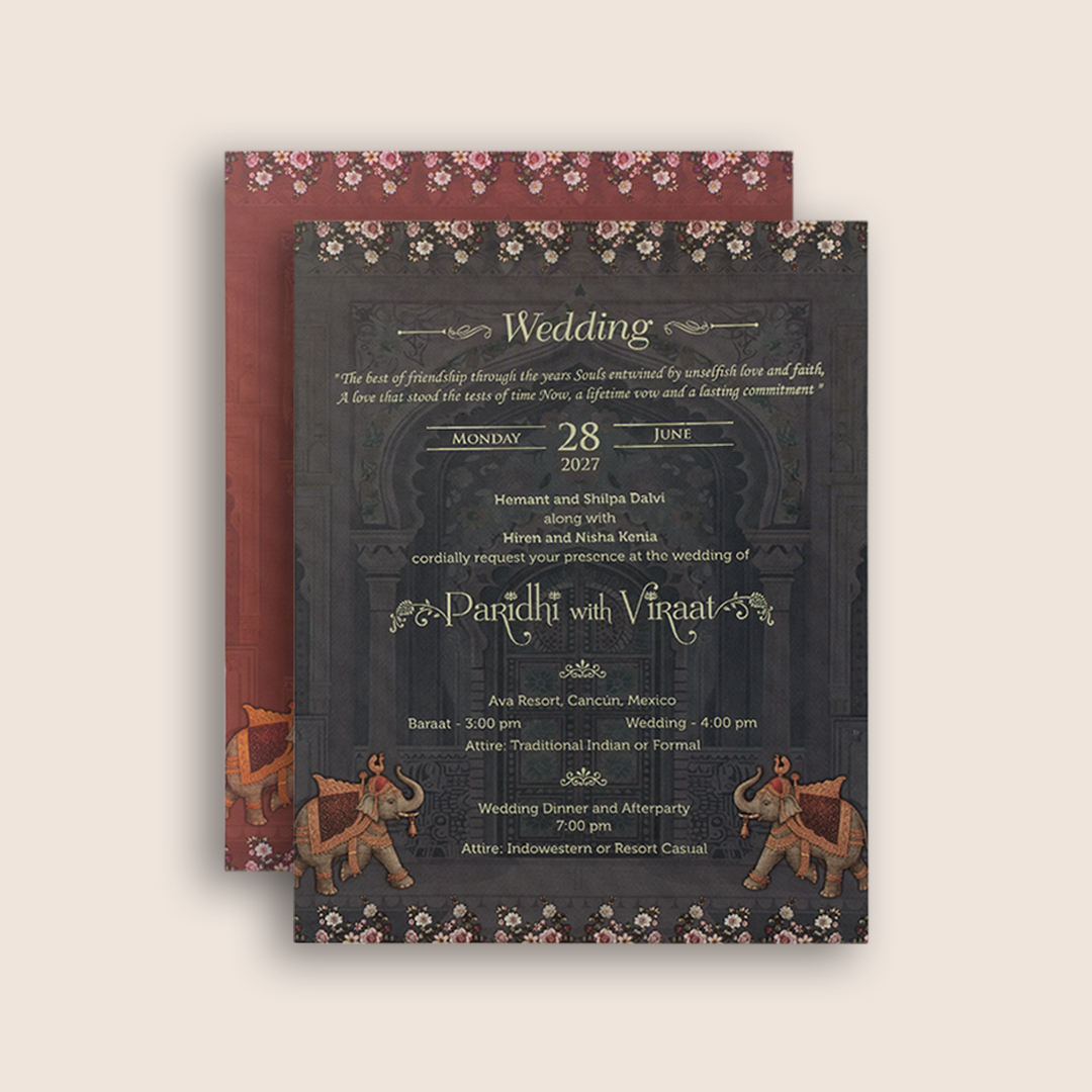 Brown Elephant Laser Cut Padded Invitation Card - KVN07920