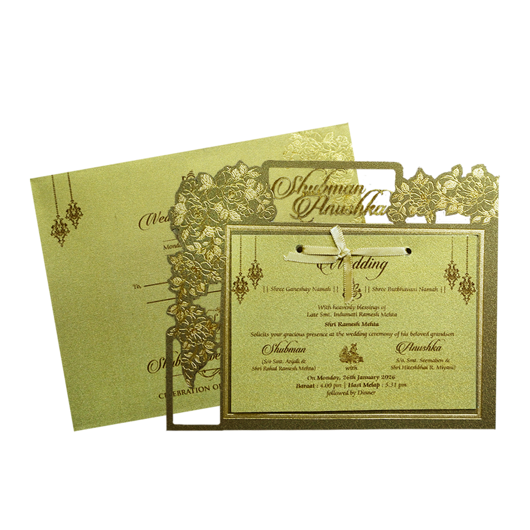 Gold MDF Laser Cutout Wedding Invitation Card-KRB09150