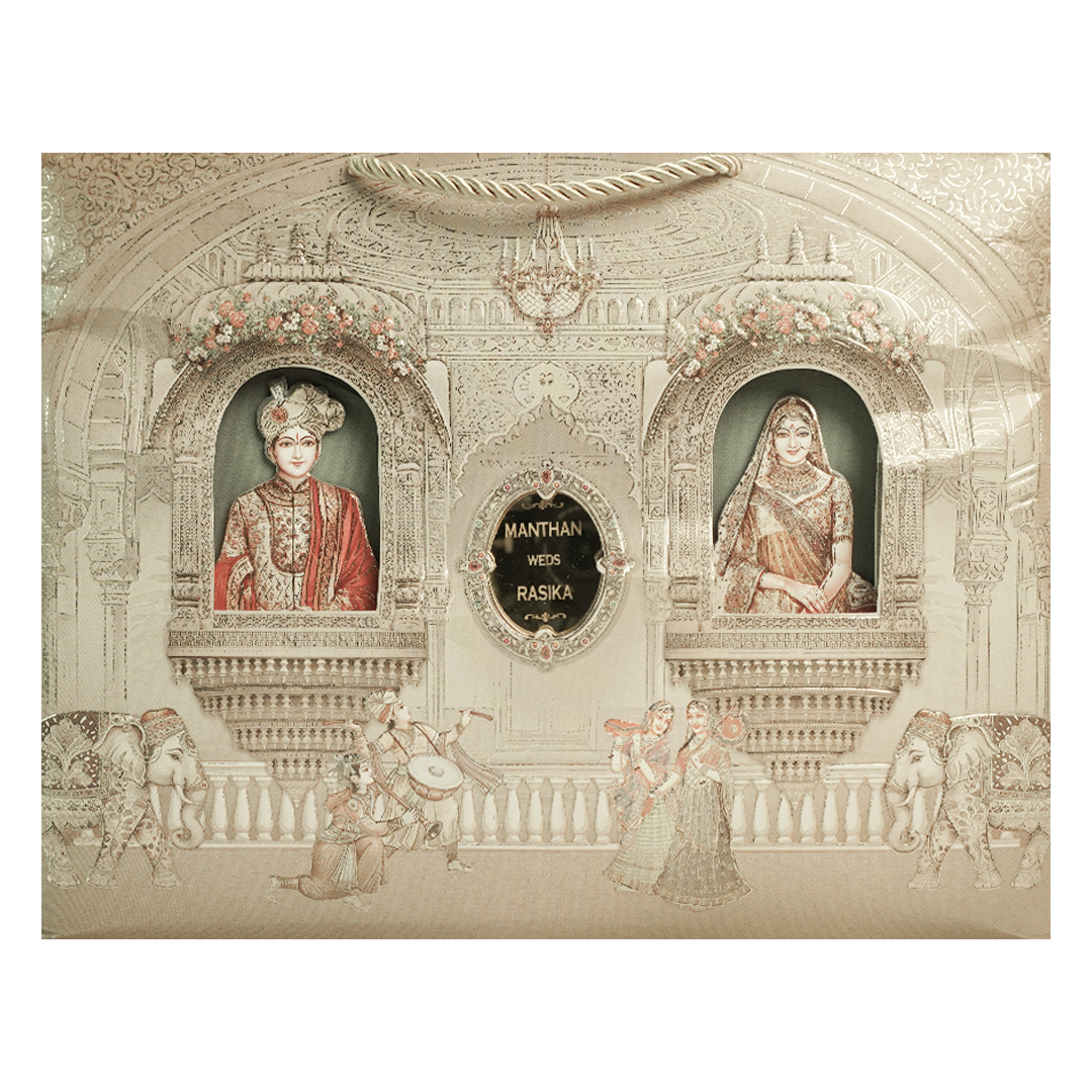 Cream Bride Groom Palace Wedding Invitation Box - KSI63960