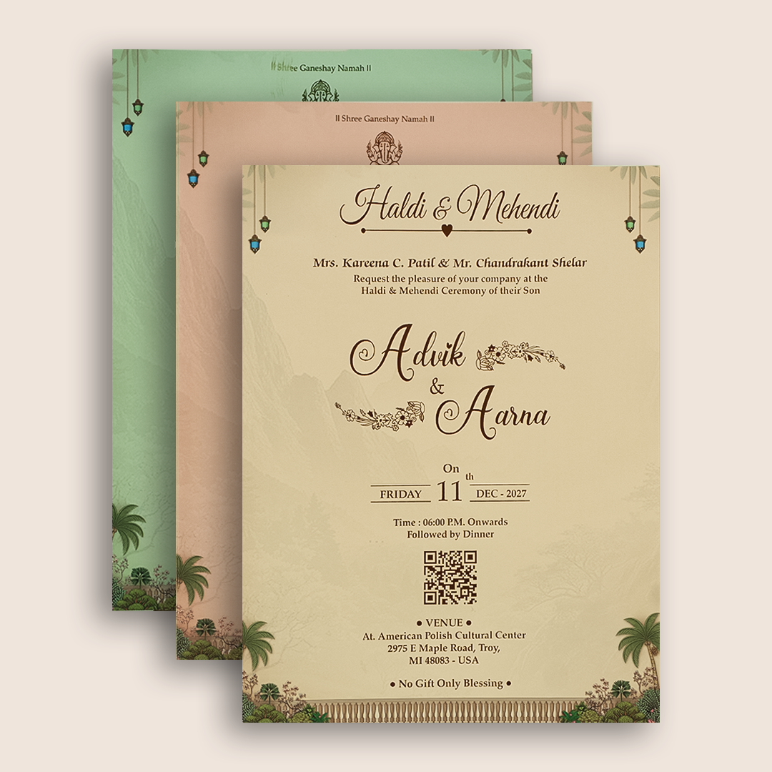 Peach Bride Groom Door Style Padded Wedding Card - KSH18480