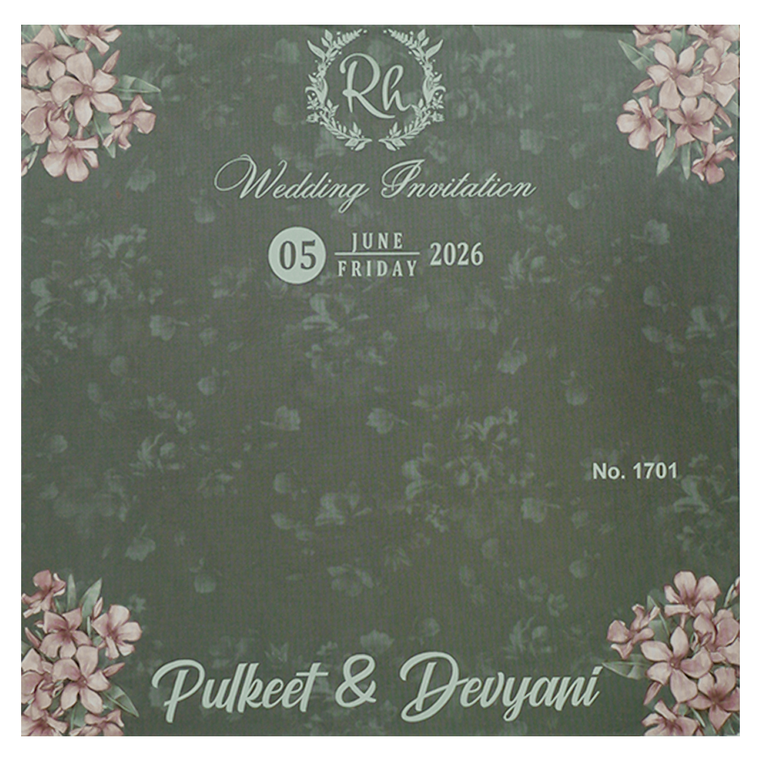 Green Floral Window Laser Cut Padded Wedding Card-KJTS1701