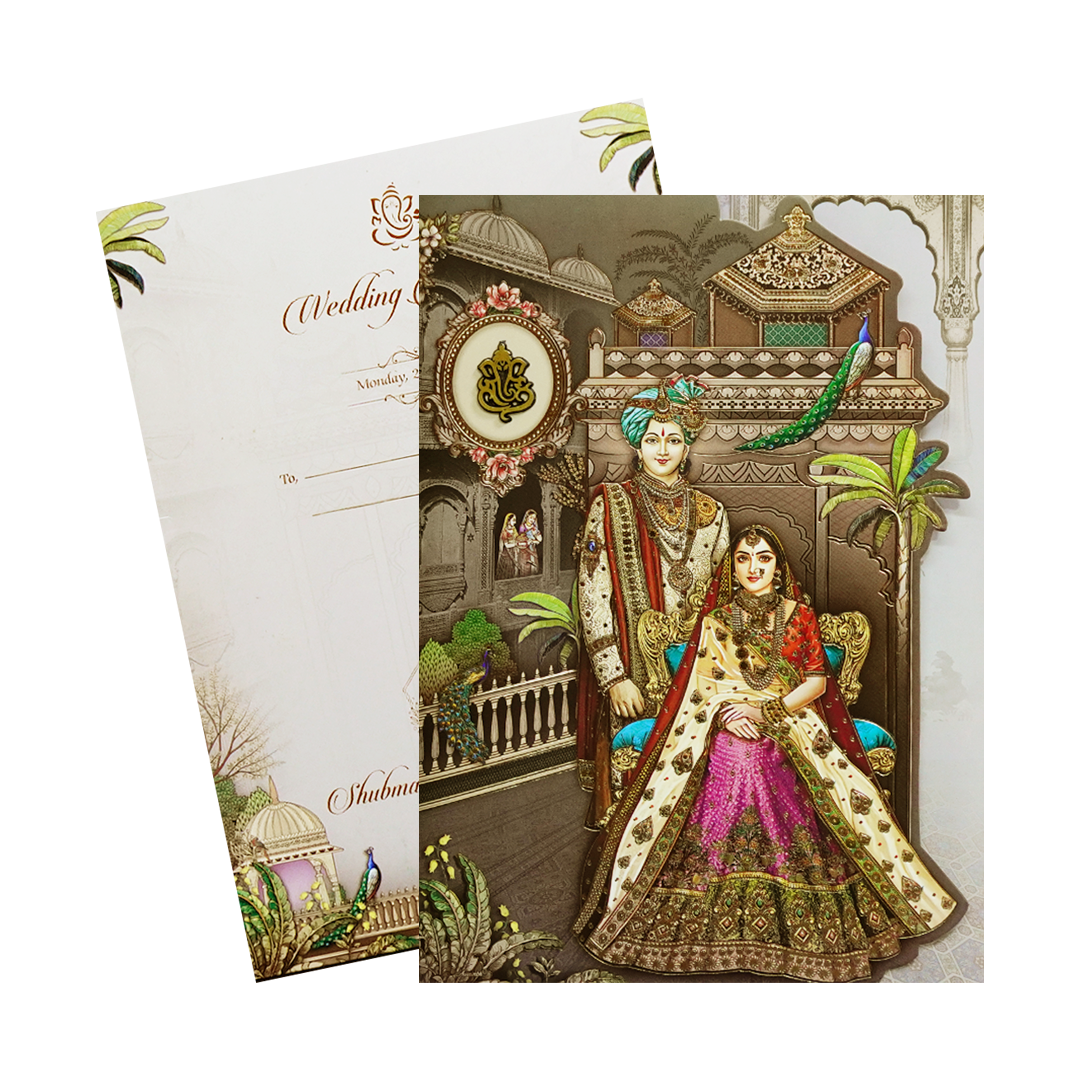 Royal Bride and Groom 3-Fold Wedding Card-KRB09020