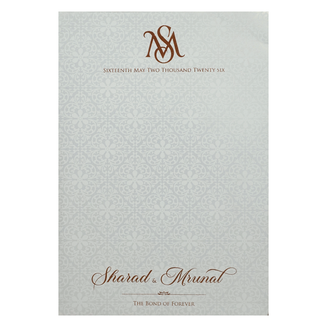 White Embossed Ganesha Wedding card-KRE28660