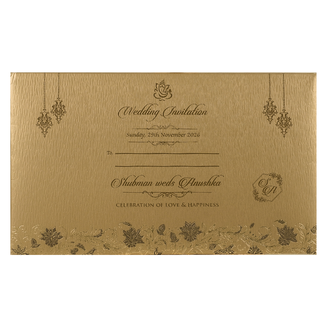 Gold Floral Door Style Padded Wedding Card-KRB09320