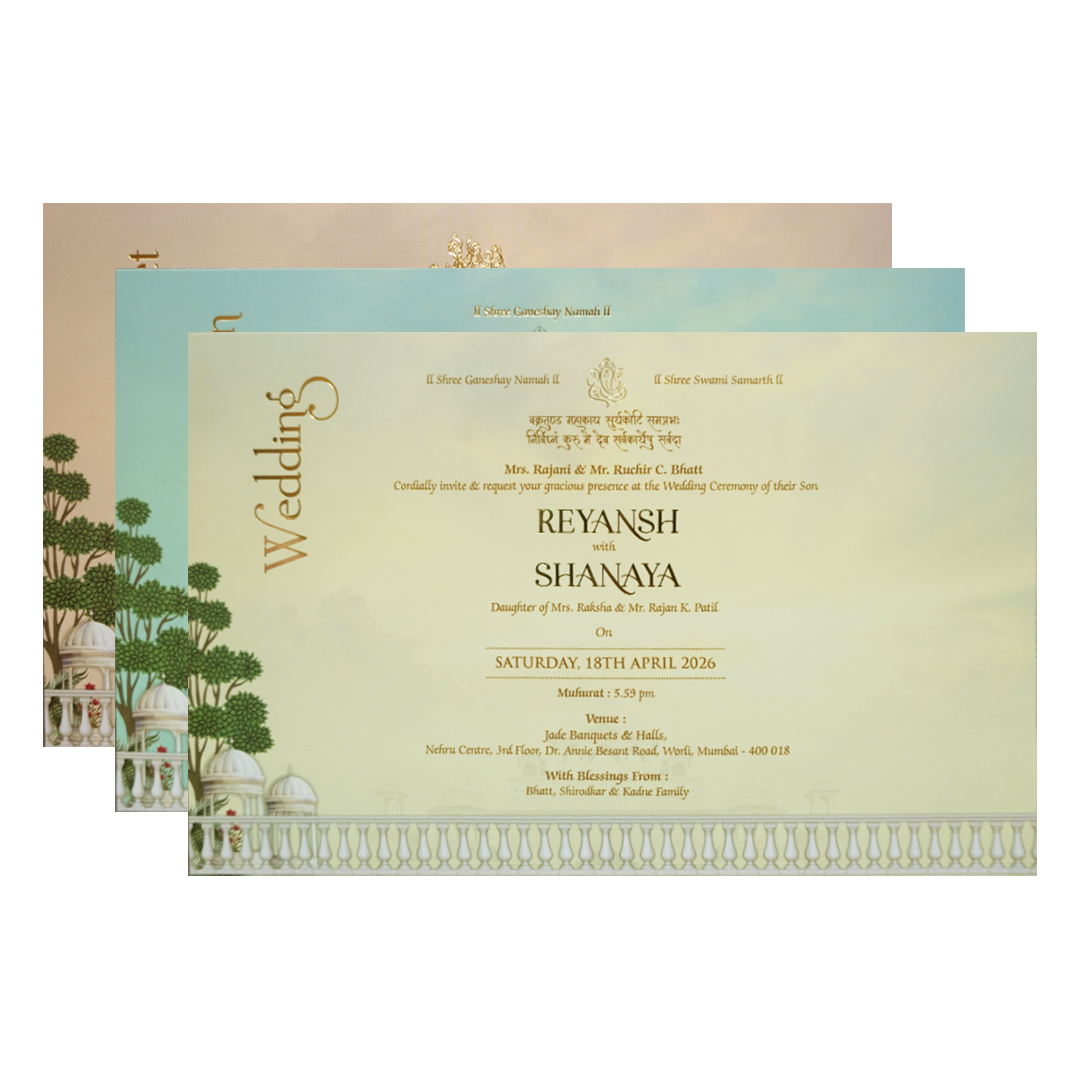 Green Floral Padded Couple Wedding Card - KVN07730