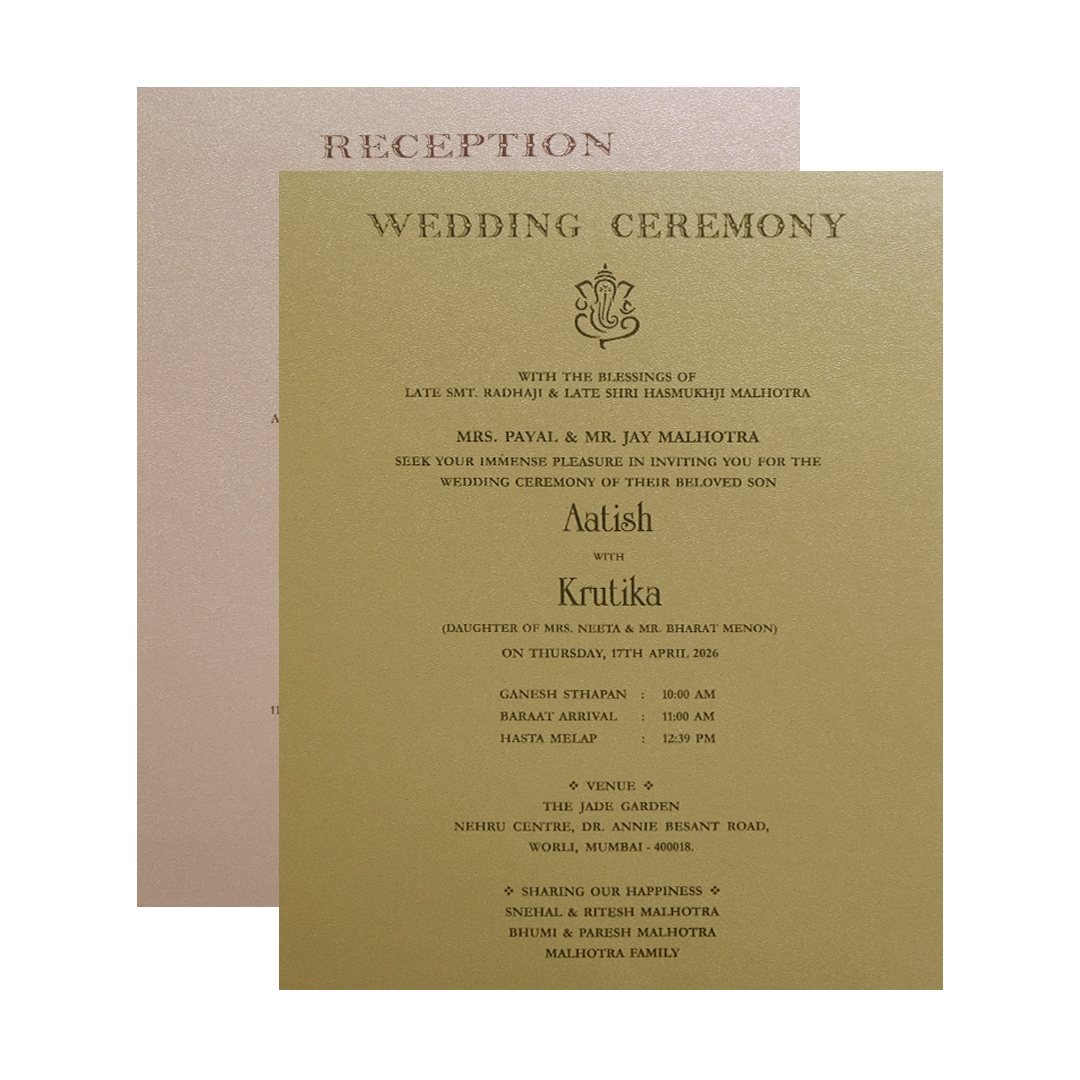 Orange Floral Gold Padded Wedding Card-KMMWD1150