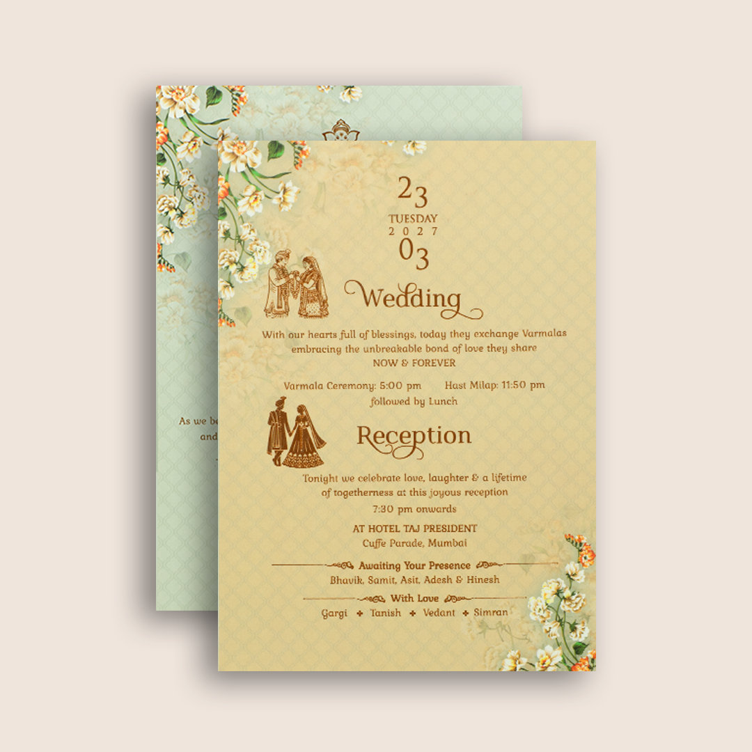 Pink Floral Padded Door Style Wedding Invitation - KVN07210