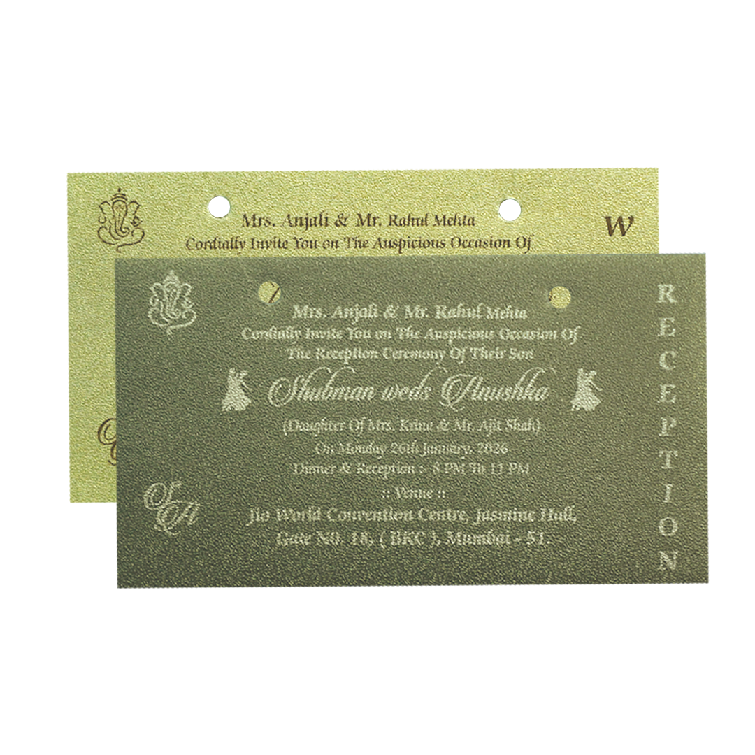 Gold Laser Cut MDF Wedding Invitation Card with Bride & Groom Motif-KRB07020