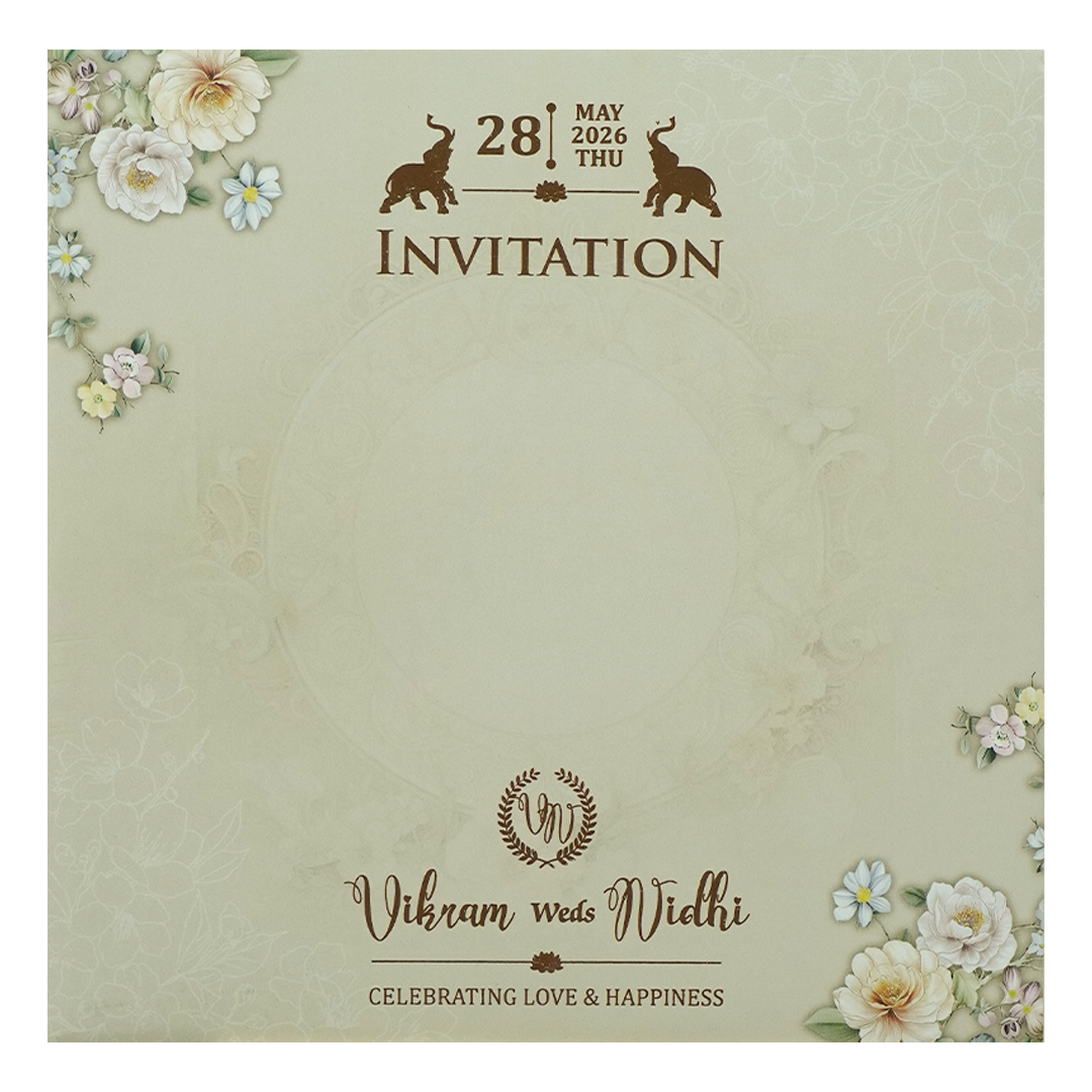 Grey Floral Embossed Circle Paddded Wedding Card-KRE27140