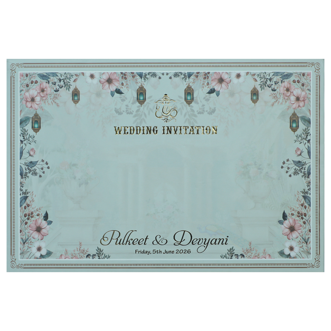 Blue Couple Floral Padded Wedding Card-KJTS1827
