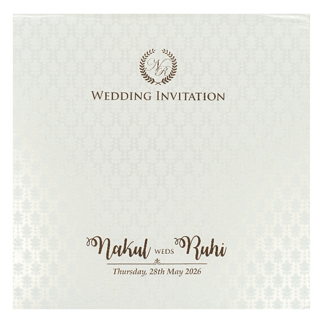 White Pastel Floral Border Padded Wedding card-KRE28300