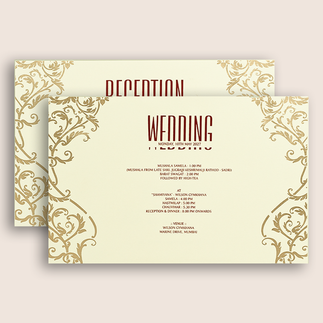 Cream Embossed Floral Padded Marriage Card - KPR010360