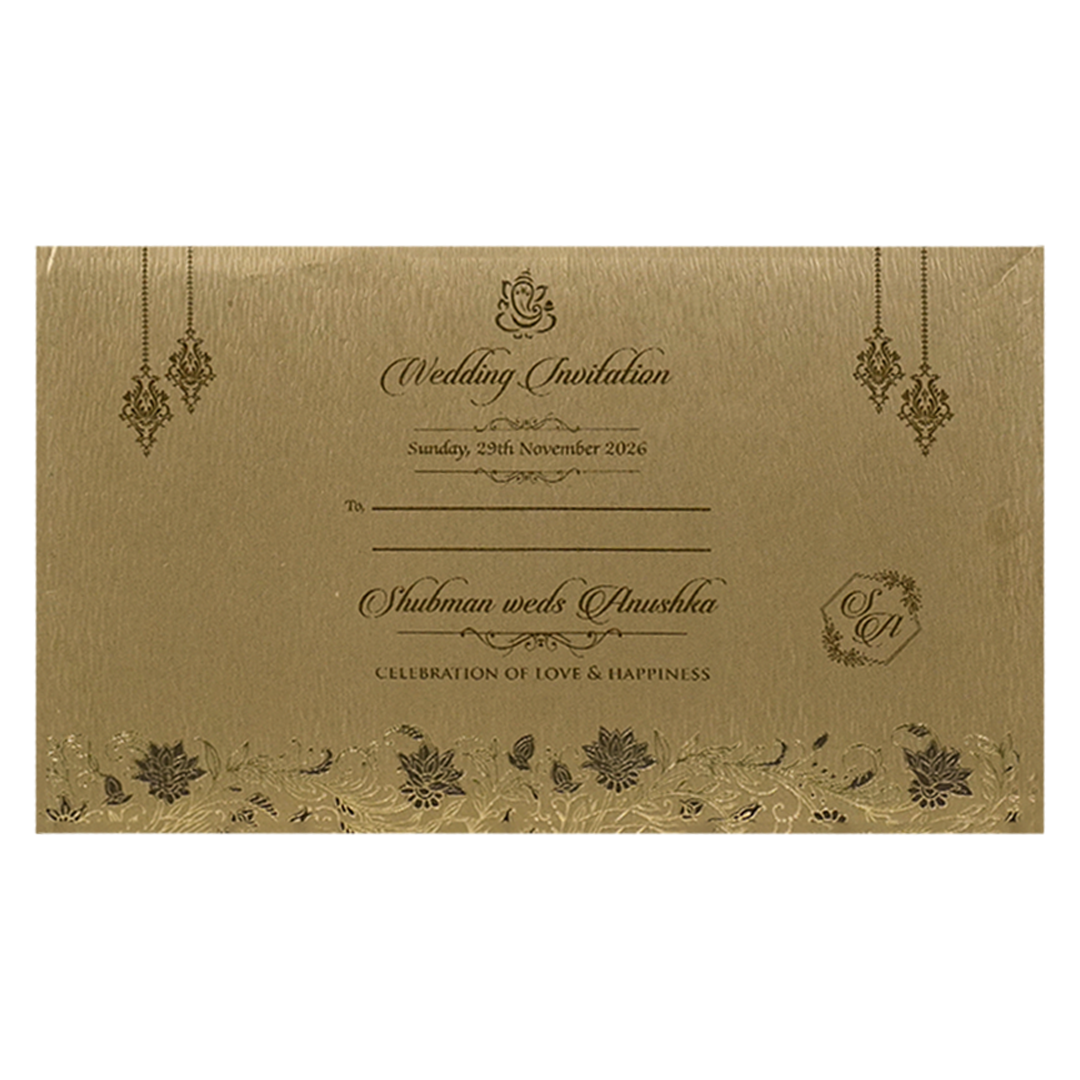 Gold Floral Door Style Padded Wedding Card-KRB09320